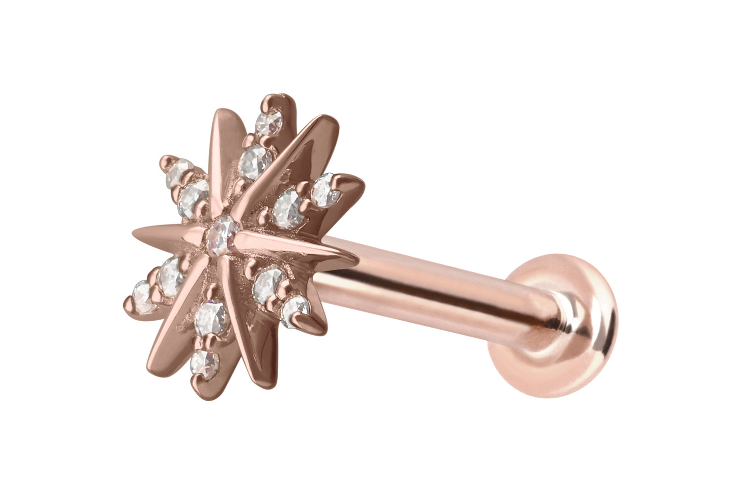 14 Karat Gold Labret Piercing mit Push Fit MOISSANIT-BLUME